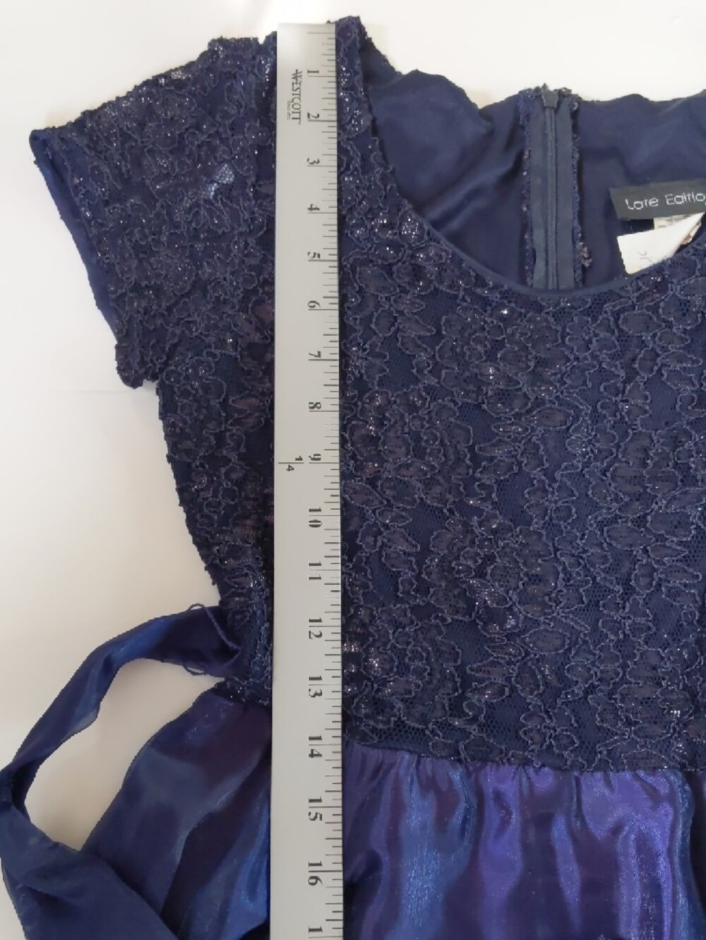 Navy Blue Lace & Chiffon Fit-and-Flare Dress - Picture 7 of 15